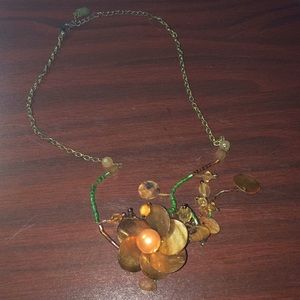 Handmade gold metal flower necklace